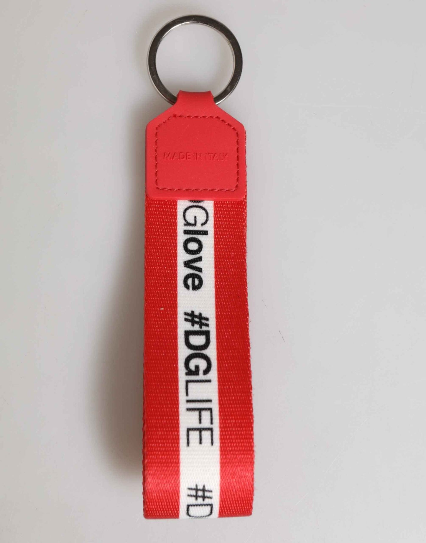 Dolce & Gabbana Red Logo Polyester Silver Brass Holder Keychain Men Keyring by Dolce & Gabbana