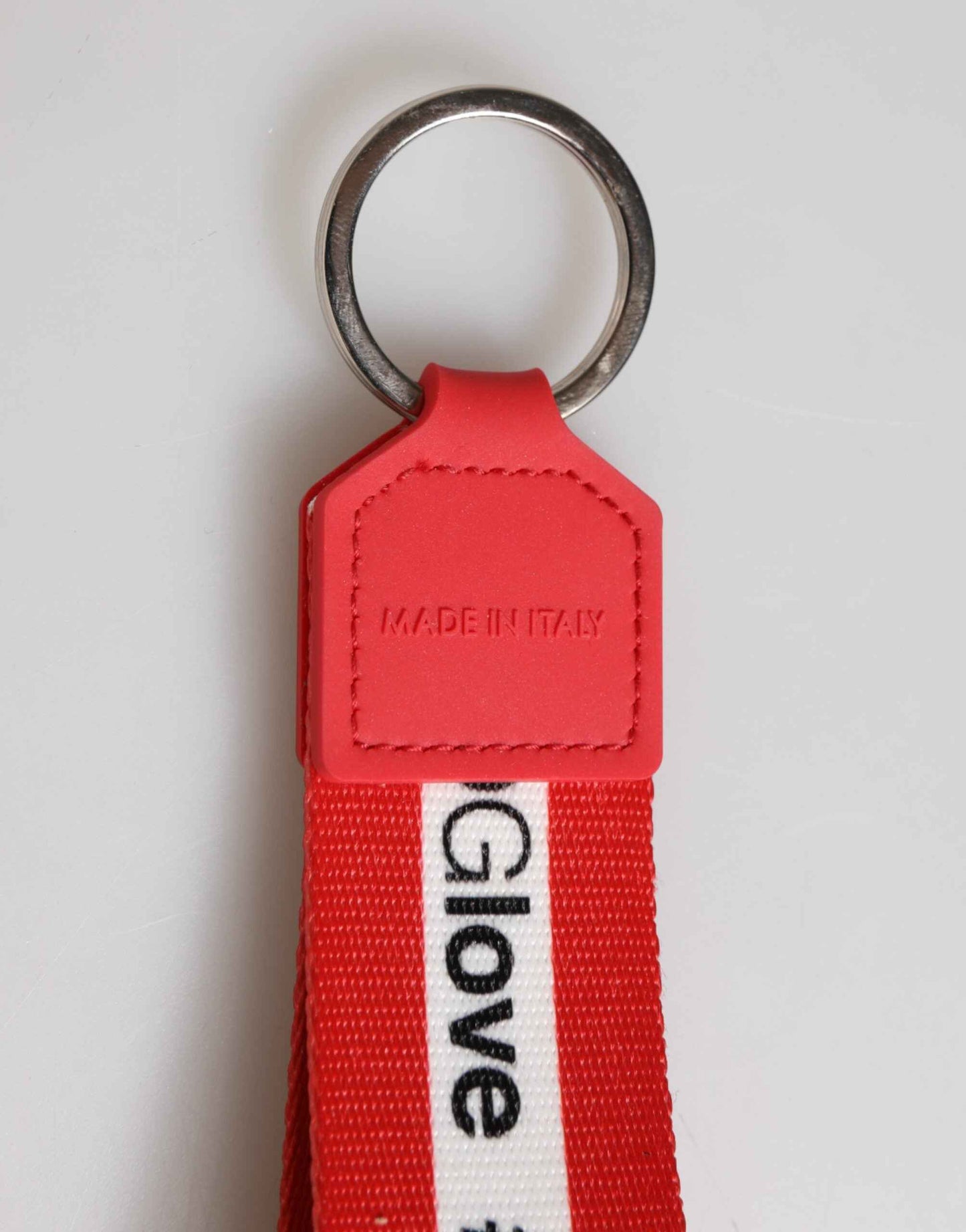 Dolce & Gabbana Red Logo Polyester Silver Brass Holder Keychain Men Keyring by Dolce & Gabbana