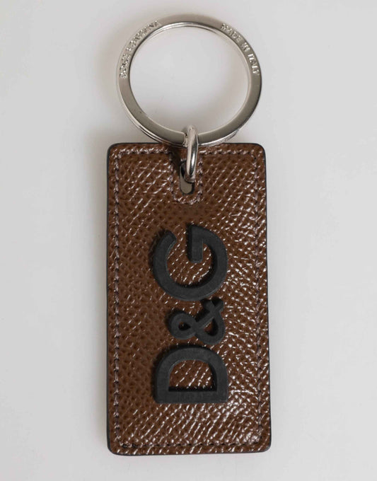 Dolce & Gabbana Dark Brown Leather Logo Metal Ring Keychain Holder Keyring by Dolce & Gabbana