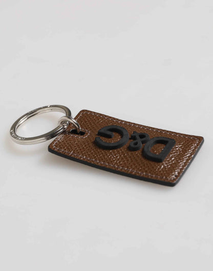 Dolce & Gabbana Dark Brown Leather Logo Metal Ring Keychain Holder Keyring by Dolce & Gabbana