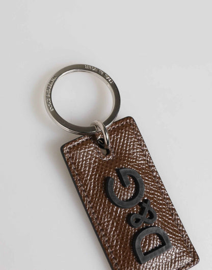 Dolce & Gabbana Dark Brown Leather Logo Metal Ring Keychain Holder Keyring by Dolce & Gabbana