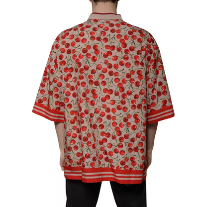 Dolce & Gabbana Beige Cherry Nylon Buttoned Casual Shirt - from Dolce & Gabbana