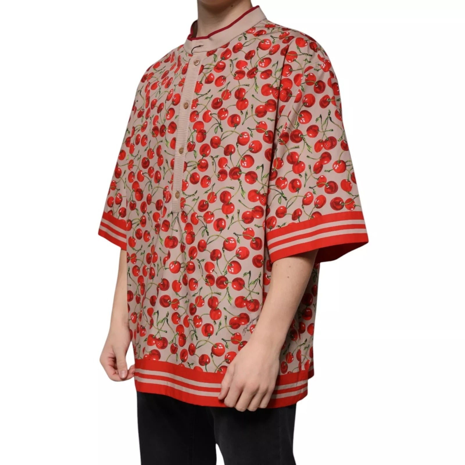 Dolce & Gabbana Beige Cherry Nylon Buttoned Casual Shirt - from Dolce & Gabbana