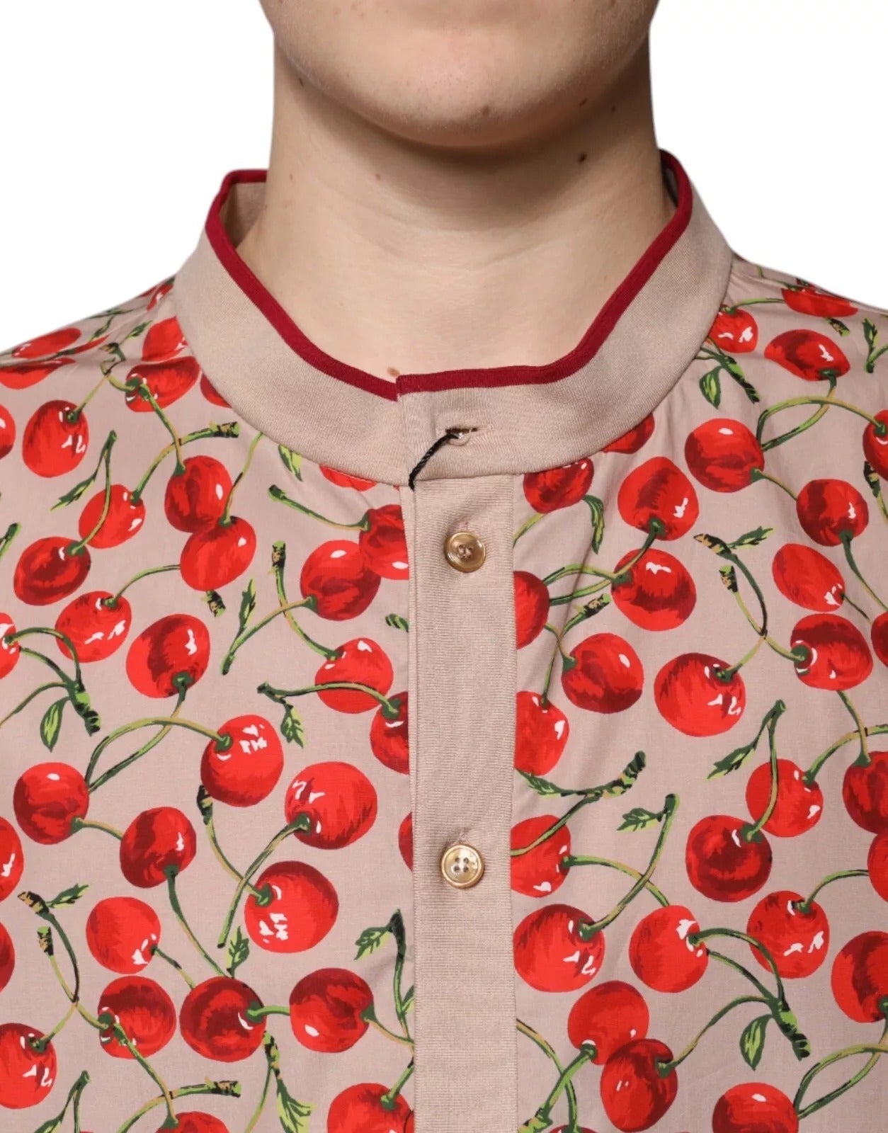 Dolce & Gabbana Beige Cherry Nylon Buttoned Casual Shirt - from Dolce & Gabbana