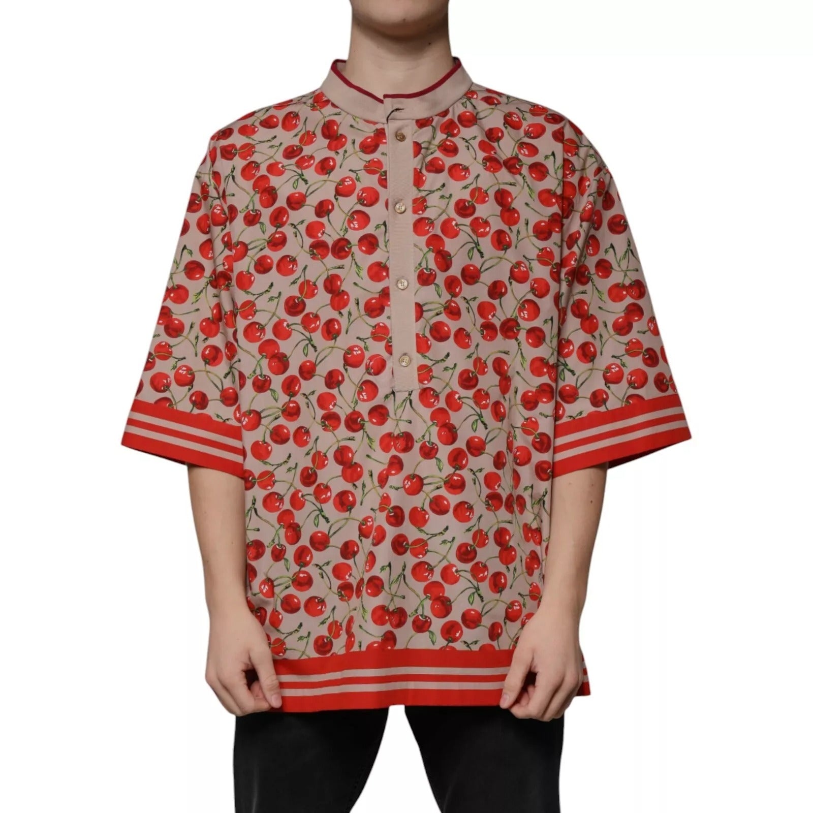 Dolce & Gabbana Beige Cherry Nylon Buttoned Casual Shirt - from Dolce & Gabbana