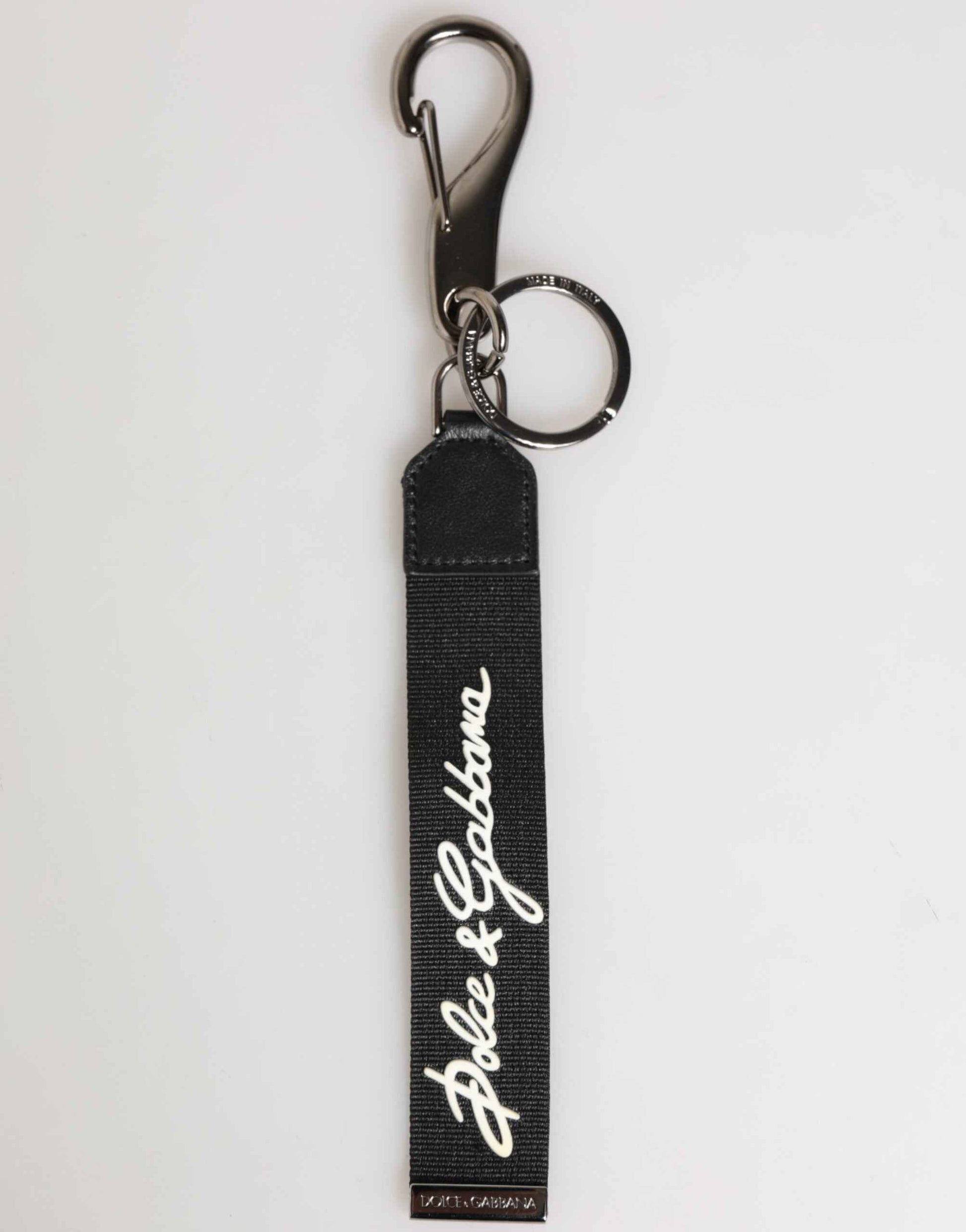 Dolce & Gabbana Black White Polyester DG Logo Silver Men Keychain Keyring by Dolce & Gabbana