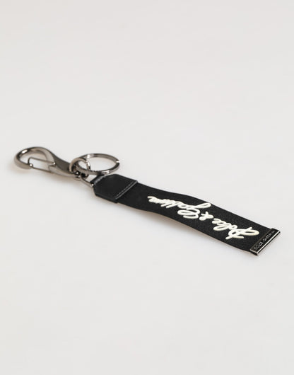 Dolce & Gabbana Black White Polyester DG Logo Silver Men Keychain Keyring - from Dolce & Gabbana