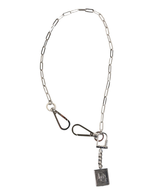 Dolce & Gabbana Silver Tone Metal Chain DG Logo Pendant Men Necklace - from Dolce & Gabbana