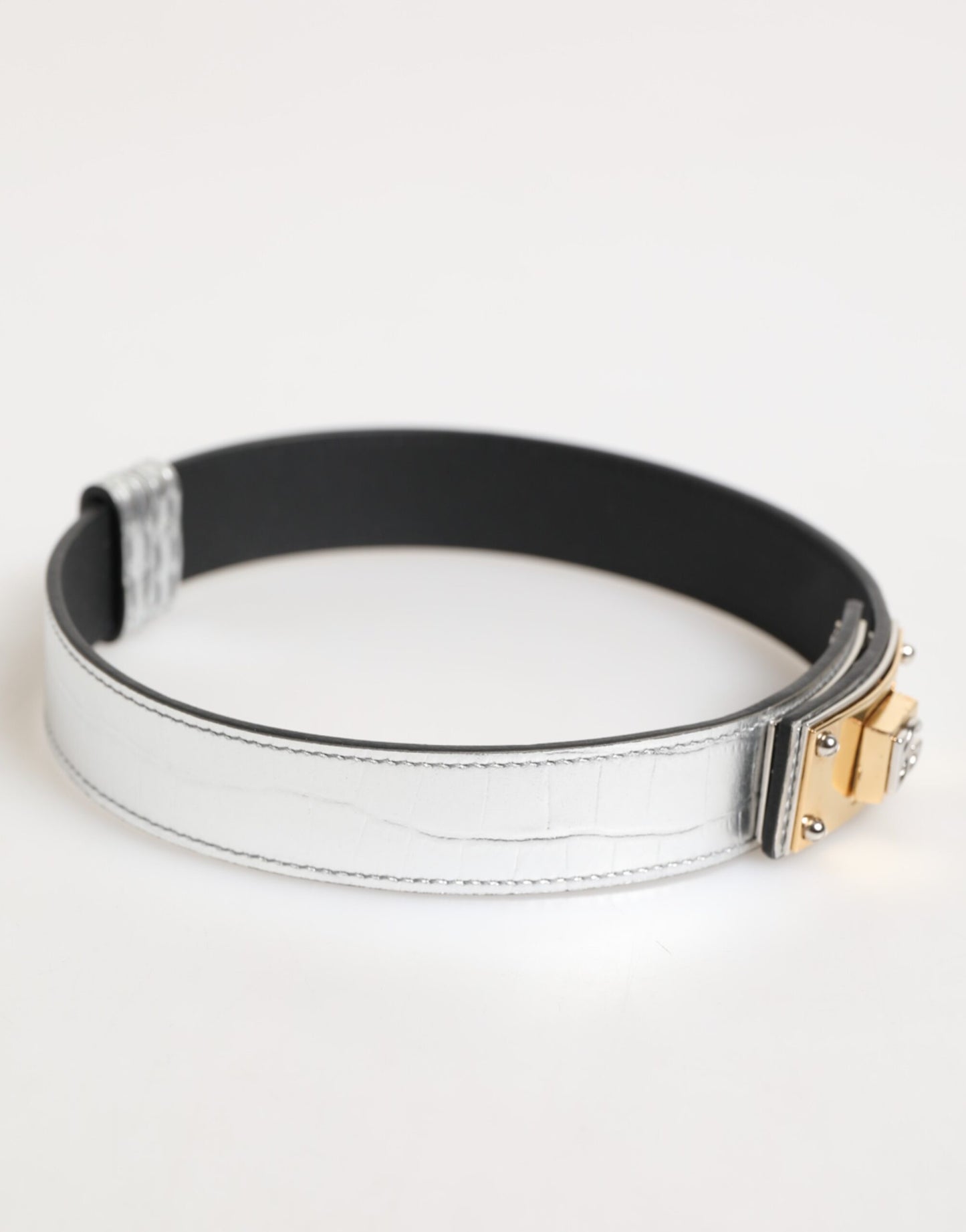 Dolce & Gabbana Silver Textured Leather Gold Tone Metal Neckband - from Dolce & Gabbana
