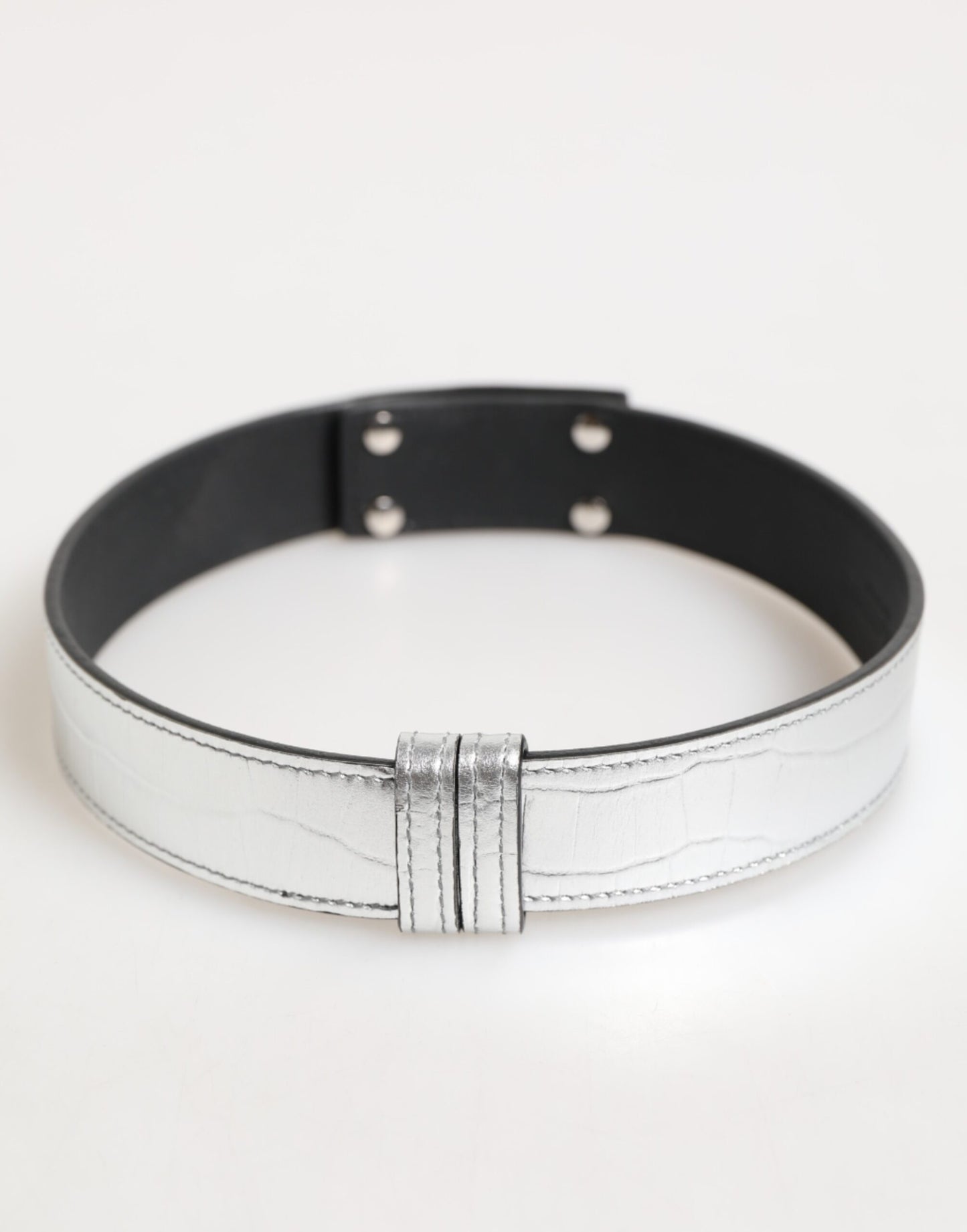 Dolce & Gabbana Silver Textured Leather Gold Tone Metal Neckband - from Dolce & Gabbana