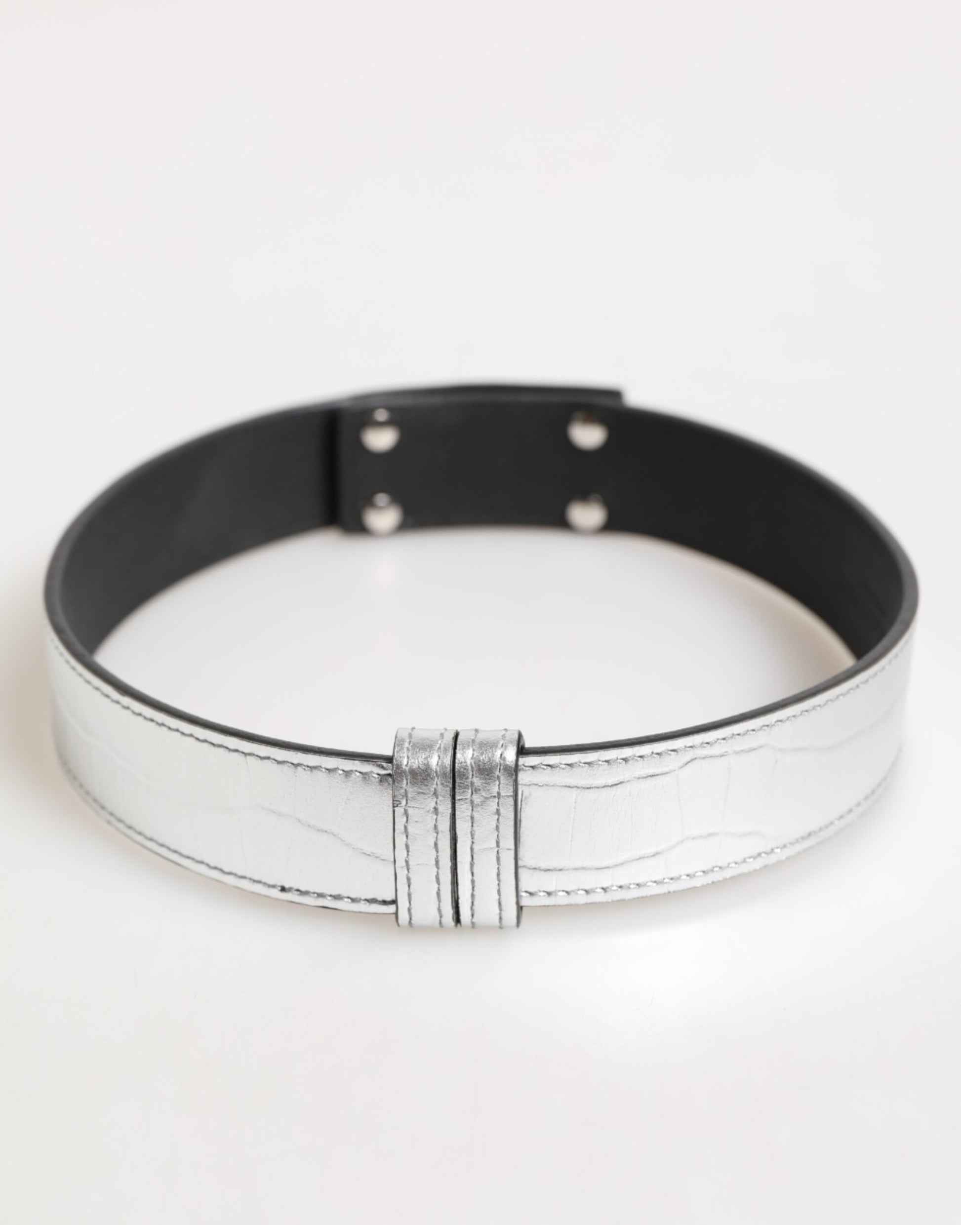 Dolce & Gabbana Silver Textured Leather Gold Tone Metal Neckband - from Dolce & Gabbana