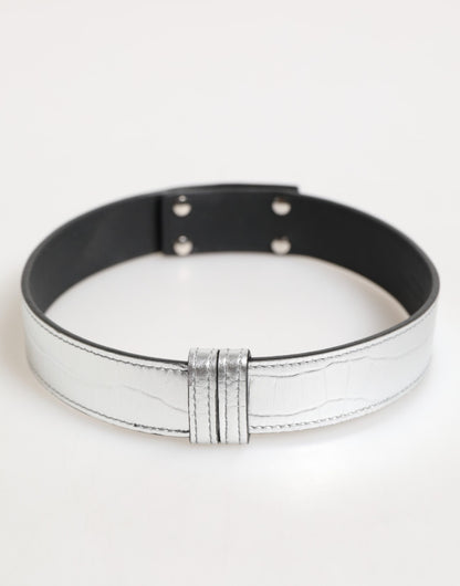 Dolce & Gabbana Silver Textured Leather Gold Tone Metal Neckband - from Dolce & Gabbana