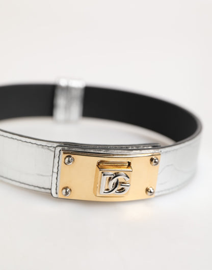 Dolce & Gabbana Silver Textured Leather Gold Tone Metal Neckband - from Dolce & Gabbana
