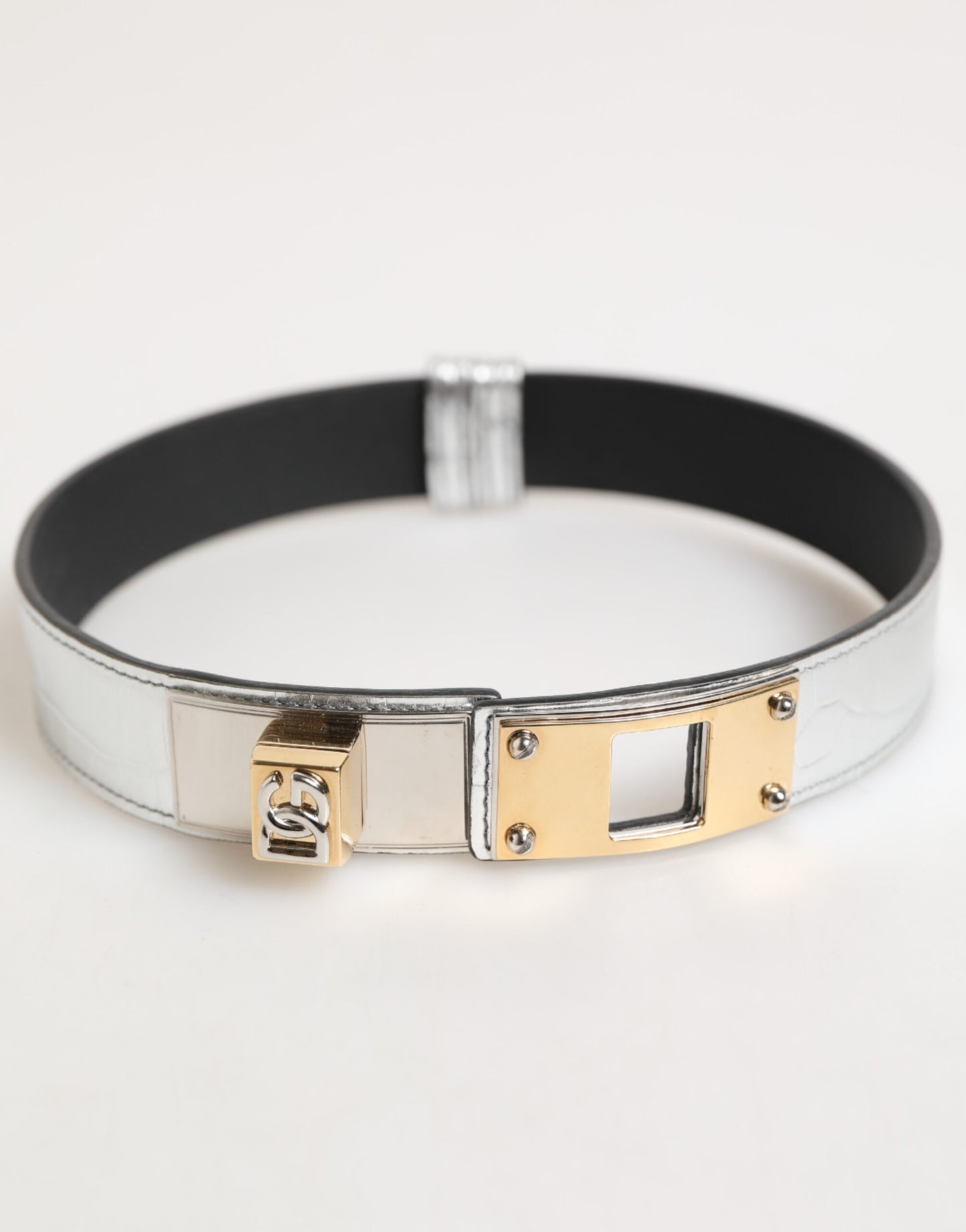 Dolce & Gabbana Silver Textured Leather Gold Tone Metal Neckband - from Dolce & Gabbana