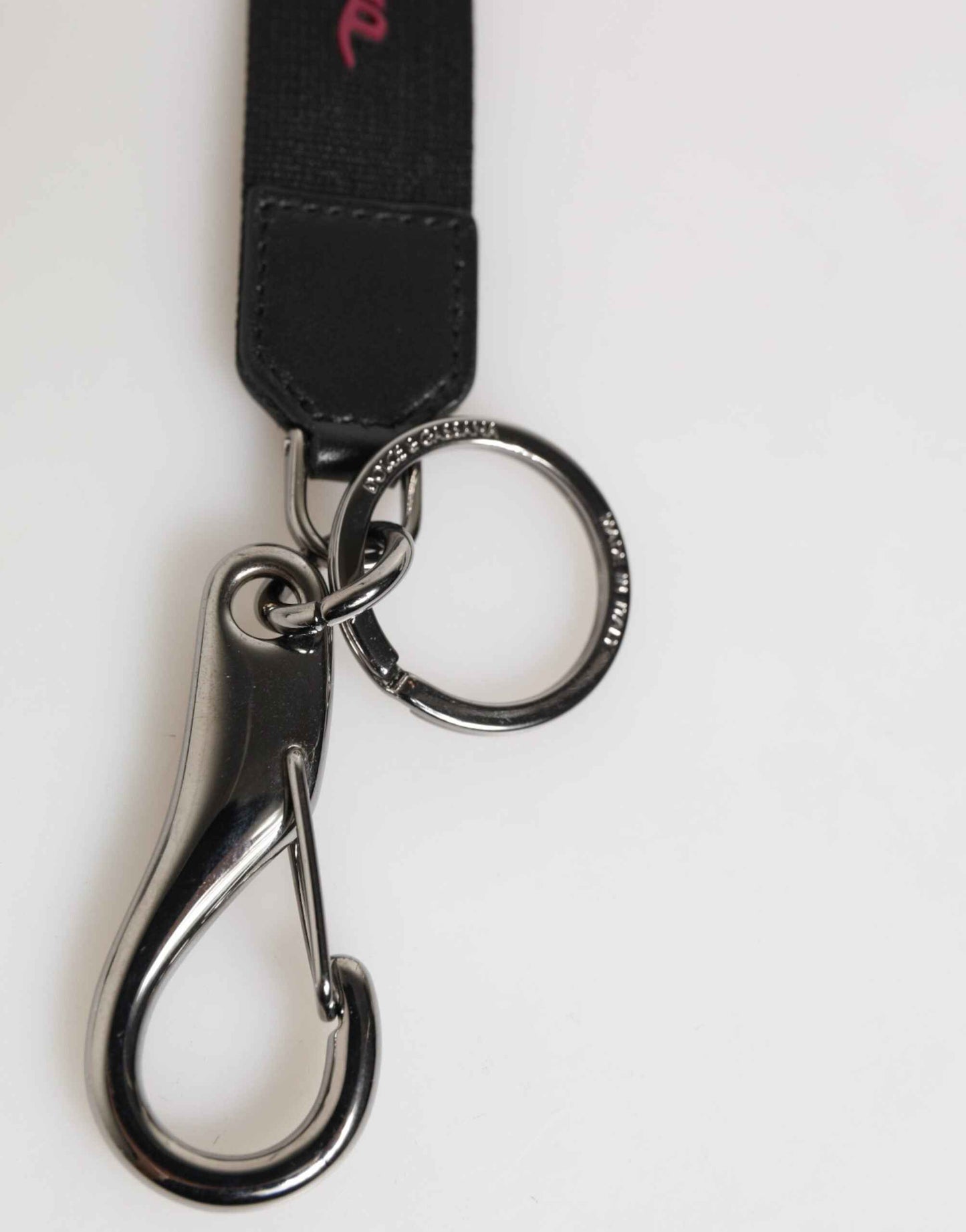 Dolce & Gabbana Black Red Polyester DG Logo Silver Men Keychain Keyring by Dolce & Gabbana