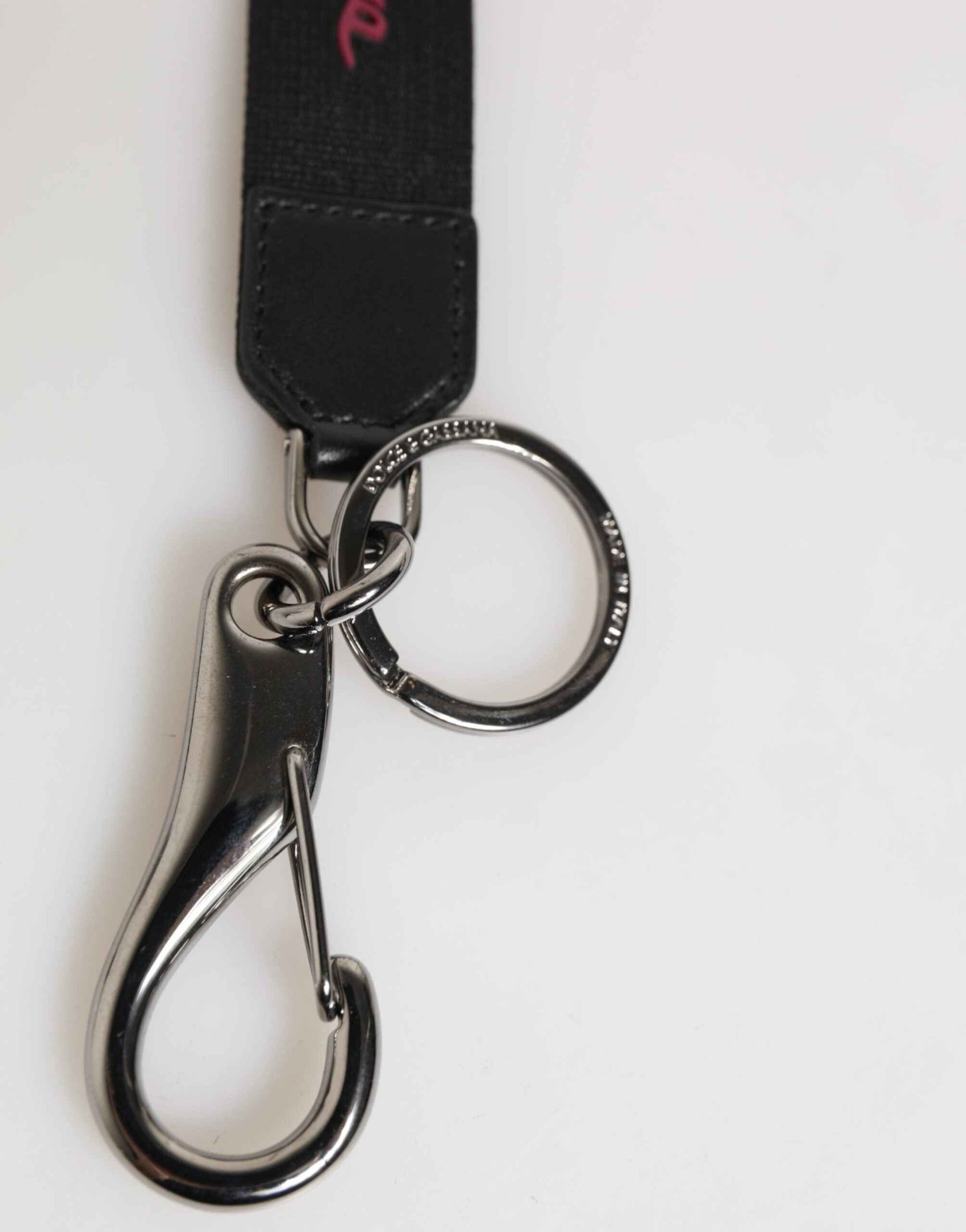Dolce & Gabbana Black Red Polyester DG Logo Silver Men Keychain Keyring by Dolce & Gabbana