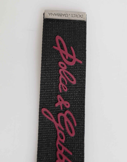 Dolce & Gabbana Black Red Polyester DG Logo Silver Men Keychain Keyring by Dolce & Gabbana