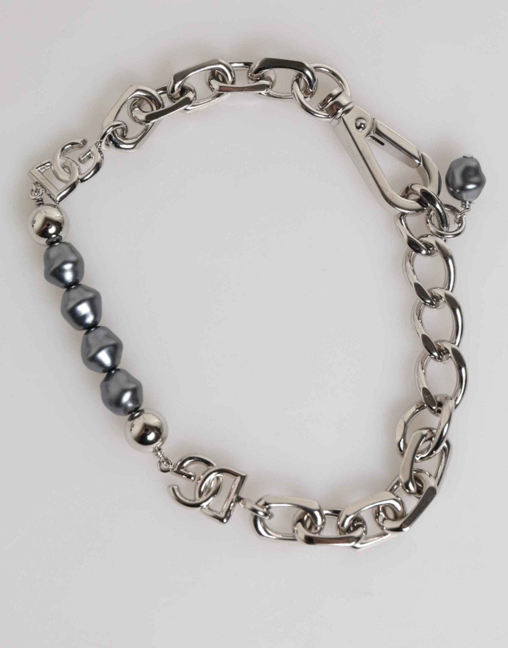 Dolce & Gabbana Silver Tone Chain Lobster Clasp Logo Gray Pearls Bracelet by Dolce & Gabbana