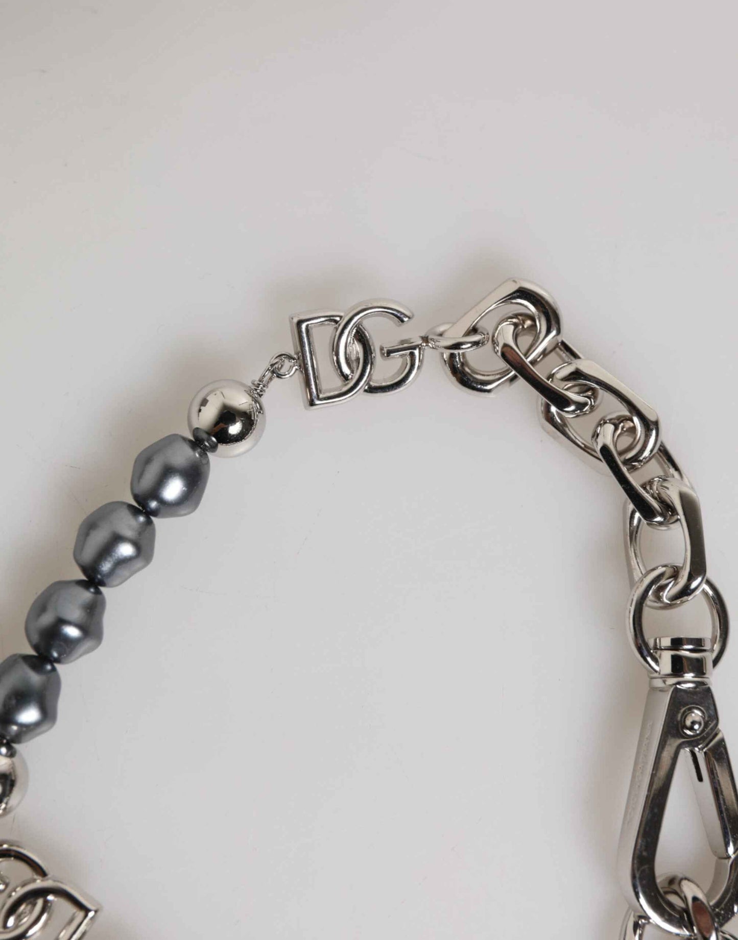 Dolce & Gabbana Silver Tone Chain Lobster Clasp Logo Gray Pearls Bracelet by Dolce & Gabbana