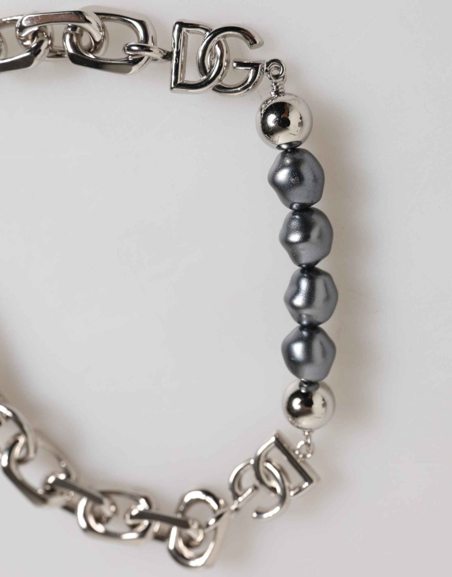 Dolce & Gabbana Silver Tone Chain Lobster Clasp Logo Gray Pearls Bracelet by Dolce & Gabbana