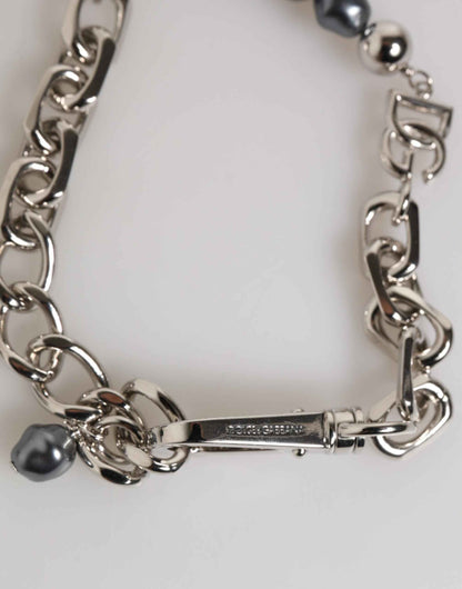 Dolce & Gabbana Silver Tone Chain Lobster Clasp Logo Gray Pearls Bracelet by Dolce & Gabbana