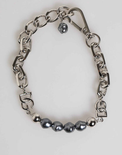 Dolce & Gabbana Silver Tone Chain Lobster Clasp Logo Gray Pearls Bracelet by Dolce & Gabbana