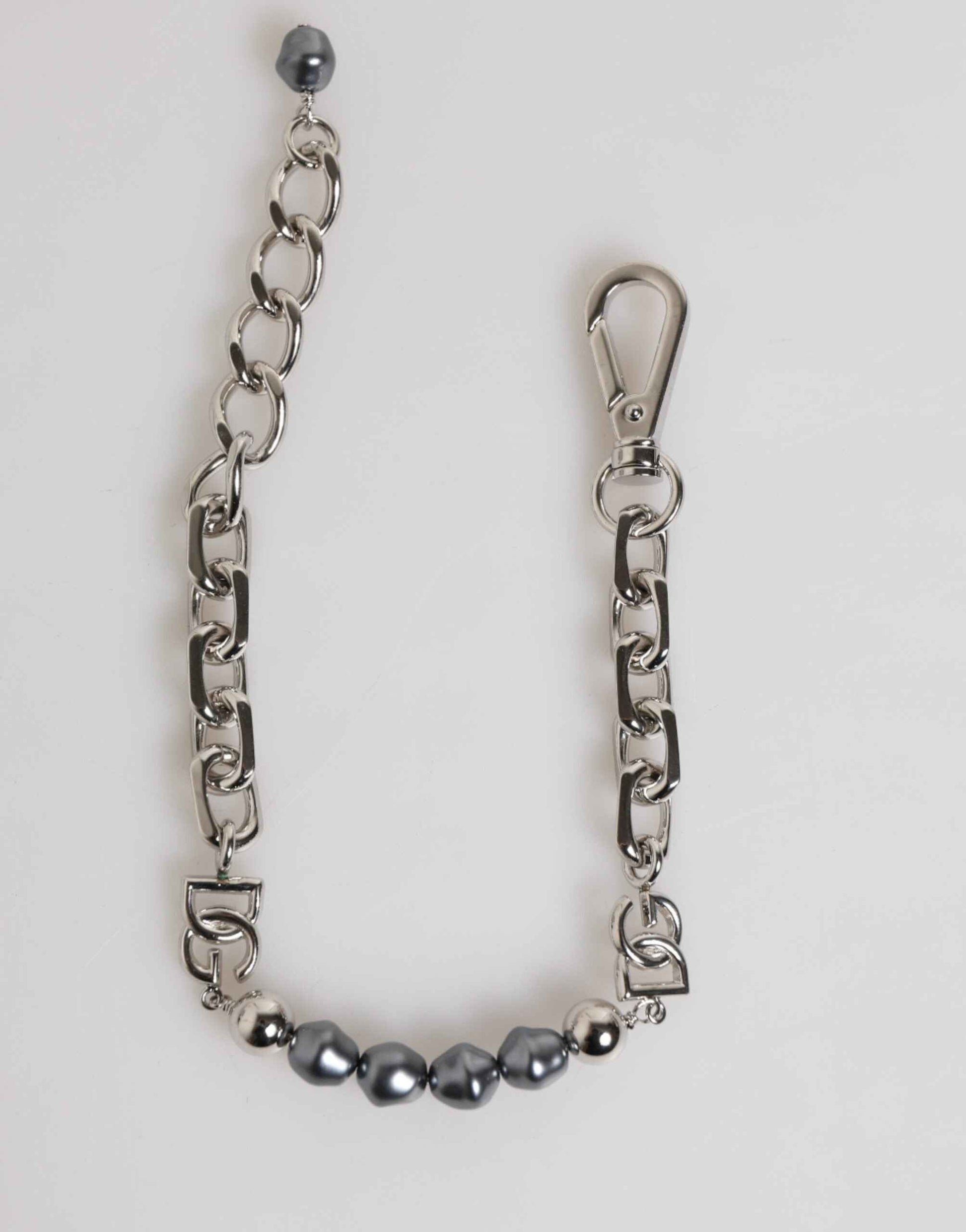Dolce & Gabbana Silver Tone Chain Lobster Clasp Logo Gray Pearls Bracelet by Dolce & Gabbana