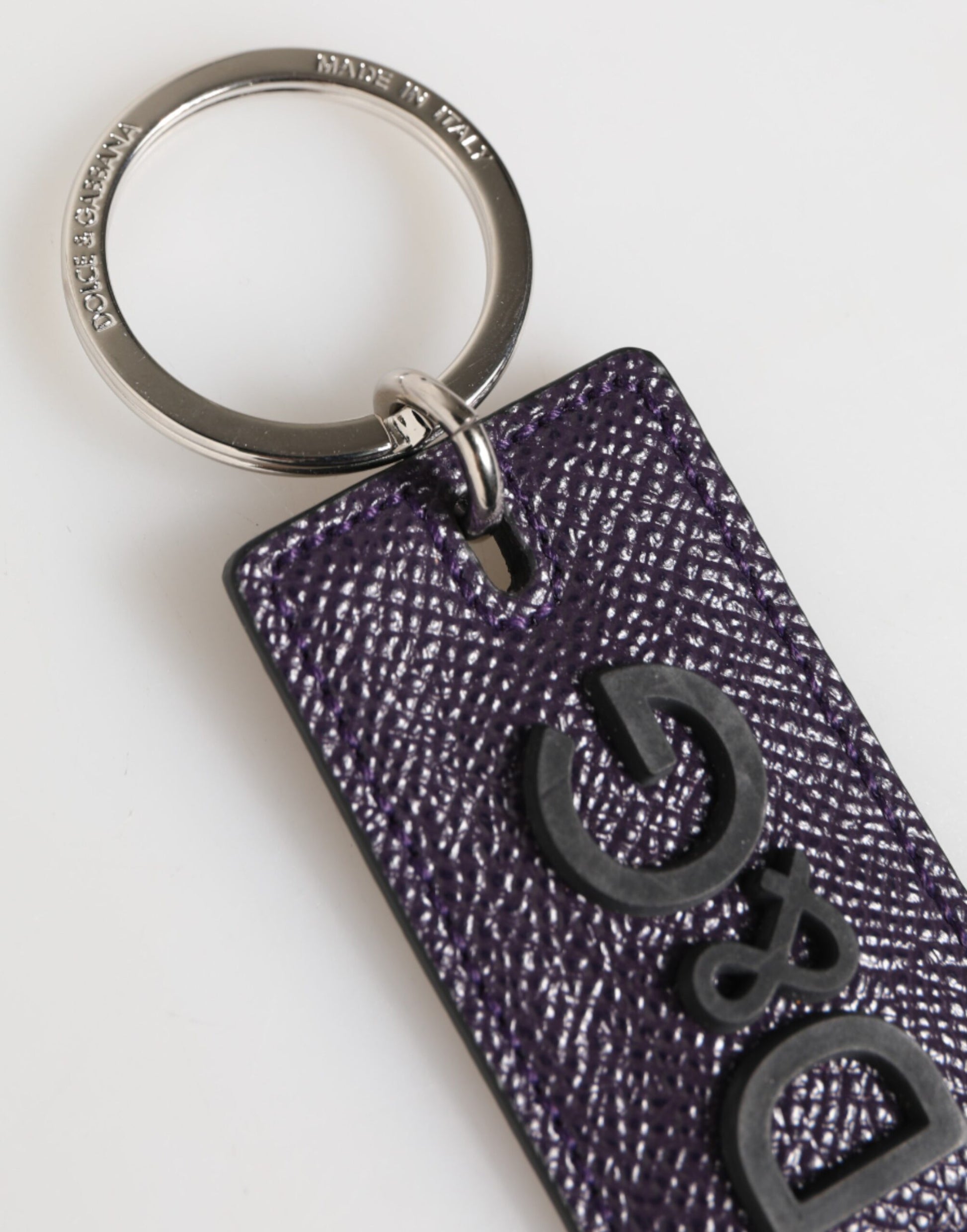 Dolce & Gabbana Violet Leather Logo Metal Ring Men Keychain Keyring - from Dolce & Gabbana