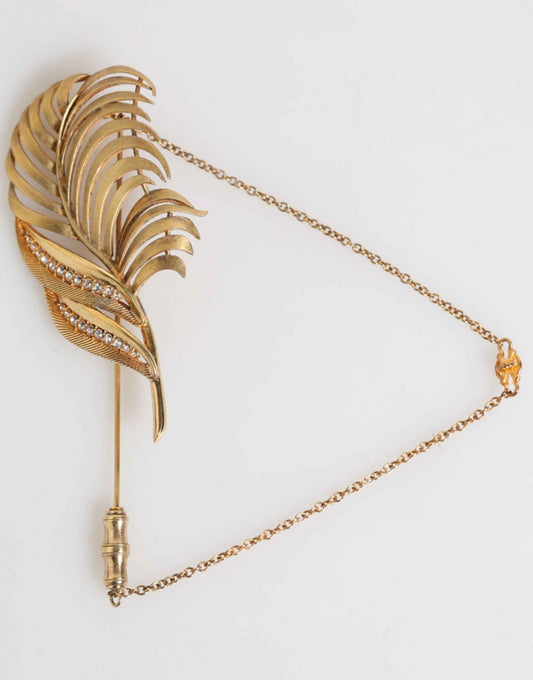 Dolce & Gabbana Gold Tone Leaf 925 Sterling Silver Crystal Chain Pin Brooch by Dolce & Gabbana
