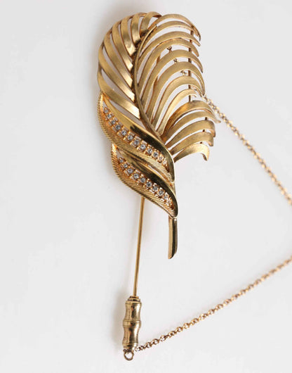 Dolce & Gabbana Gold Tone Leaf 925 Sterling Silver Crystal Chain Pin Brooch by Dolce & Gabbana