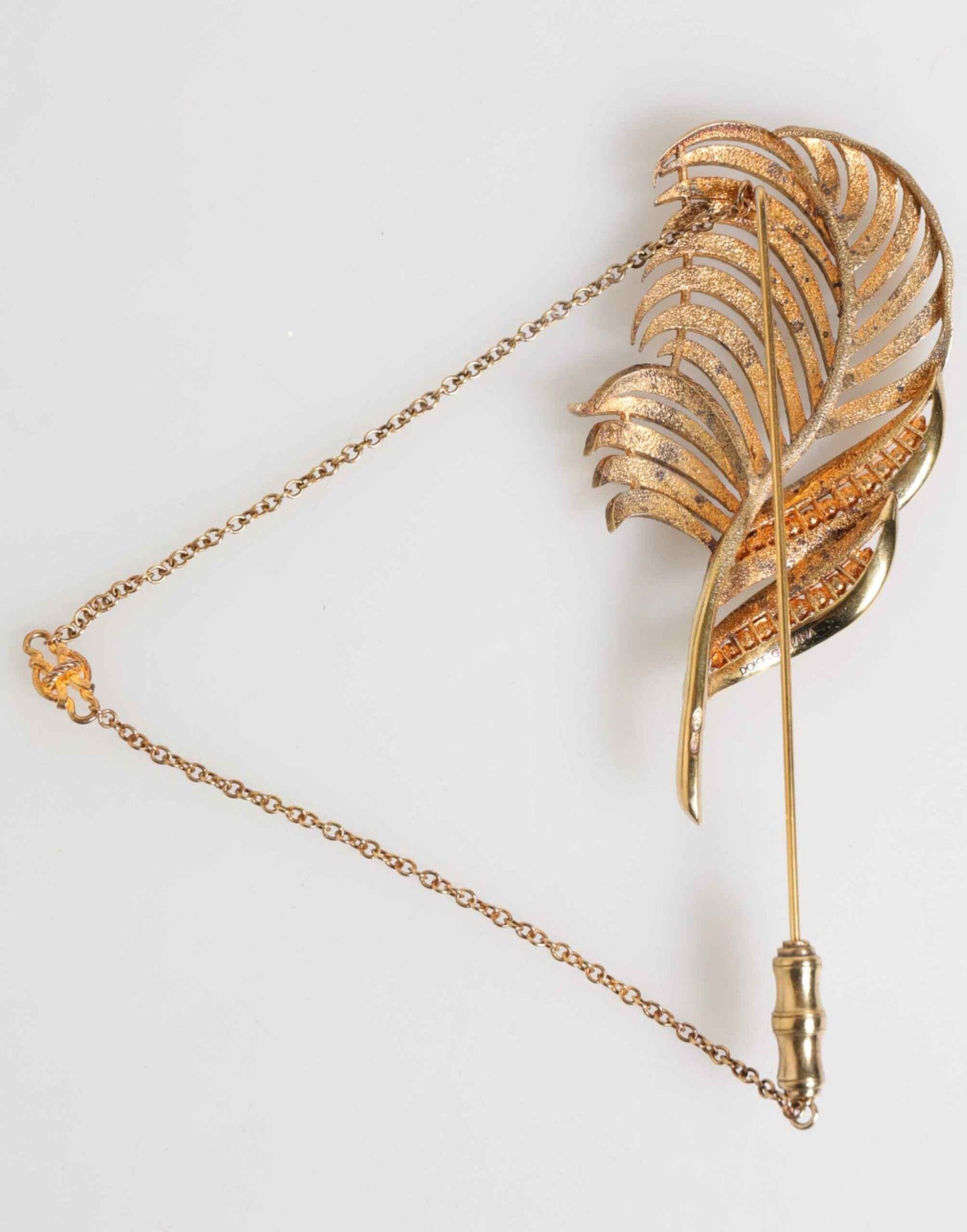 Dolce & Gabbana Gold Tone Leaf 925 Sterling Silver Crystal Chain Pin Brooch by Dolce & Gabbana