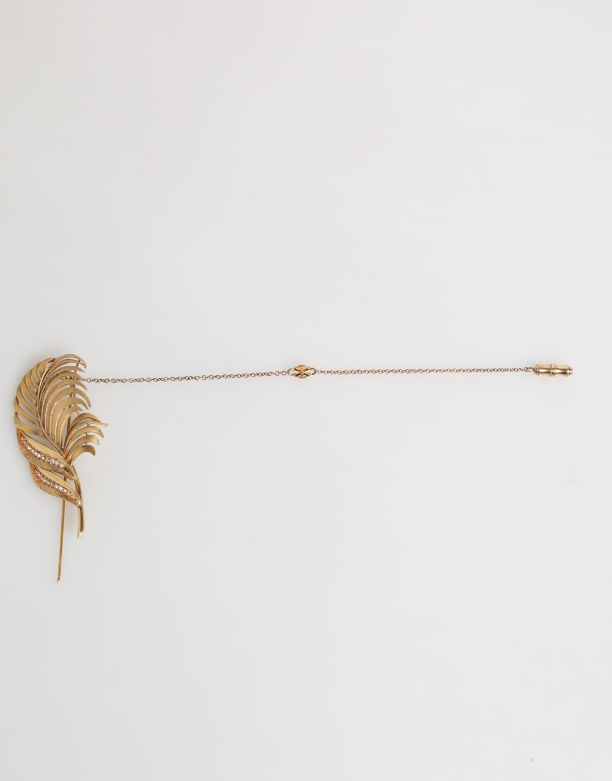 Dolce & Gabbana Gold Tone Leaf 925 Sterling Silver Crystal Chain Pin Brooch - from Dolce & Gabbana