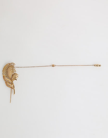 Dolce & Gabbana Gold Tone Leaf 925 Sterling Silver Crystal Chain Brooch - from Dolce & Gabbana