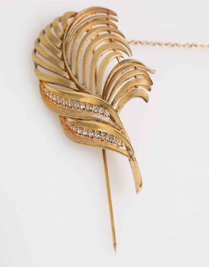 Dolce & Gabbana Gold Tone Leaf 925 Sterling Silver Crystal Chain Brooch by Dolce & Gabbana