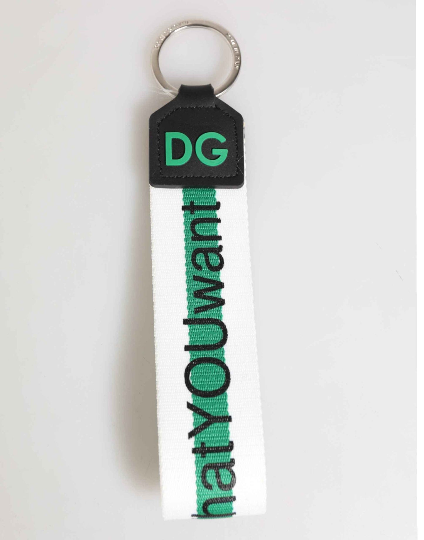 Dolce & Gabbana Green Logo Polyester Silver Brass Holder Keychain Keyring by Dolce & Gabbana