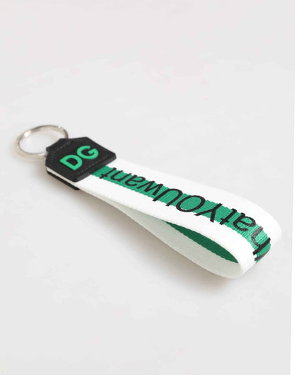 Dolce & Gabbana Green Logo Polyester Silver Brass Holder Keychain Keyring by Dolce & Gabbana