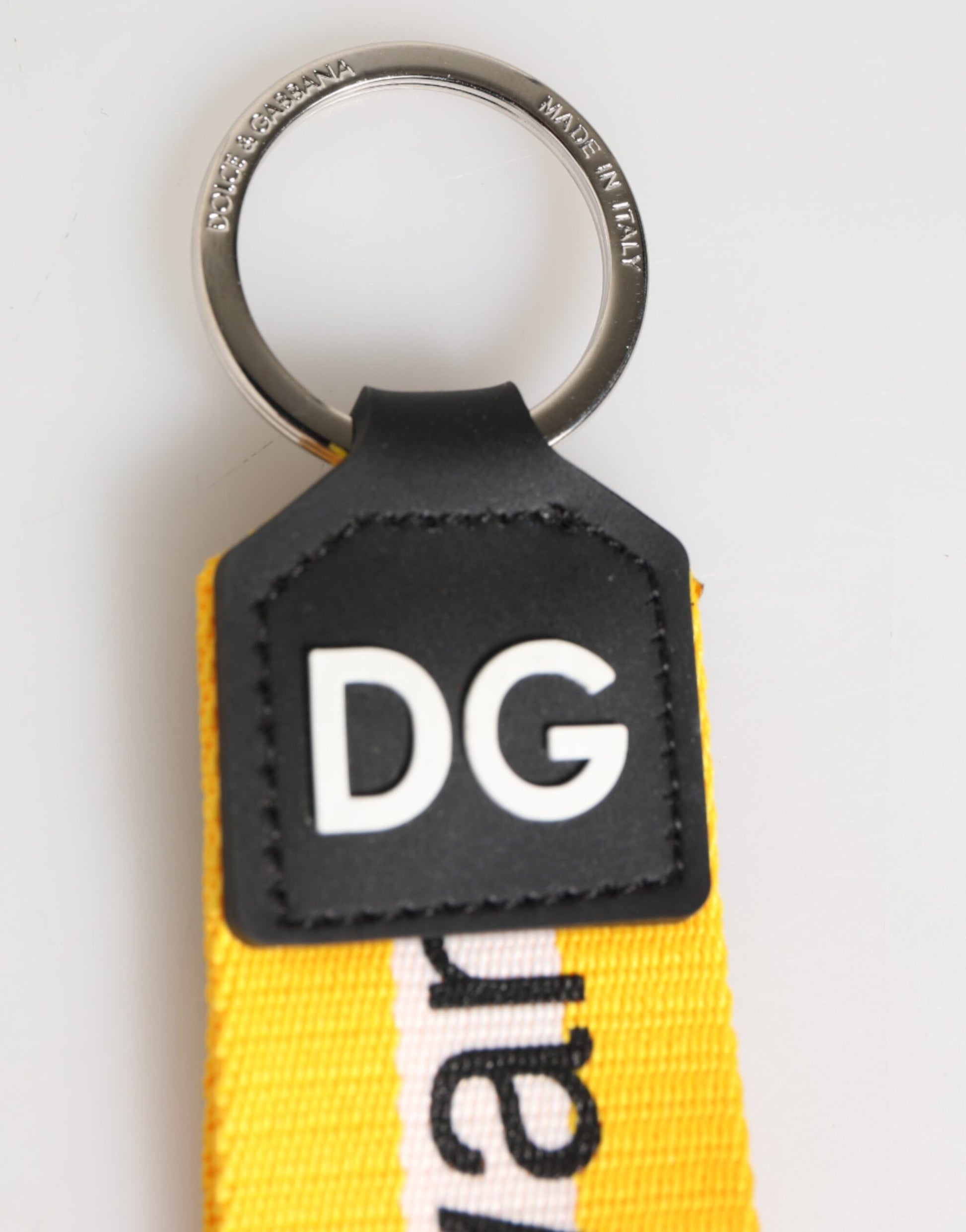 Dolce & Gabbana Yellow Logo Polyester Silver Brass Holder Keychain Keyring - from Dolce & Gabbana