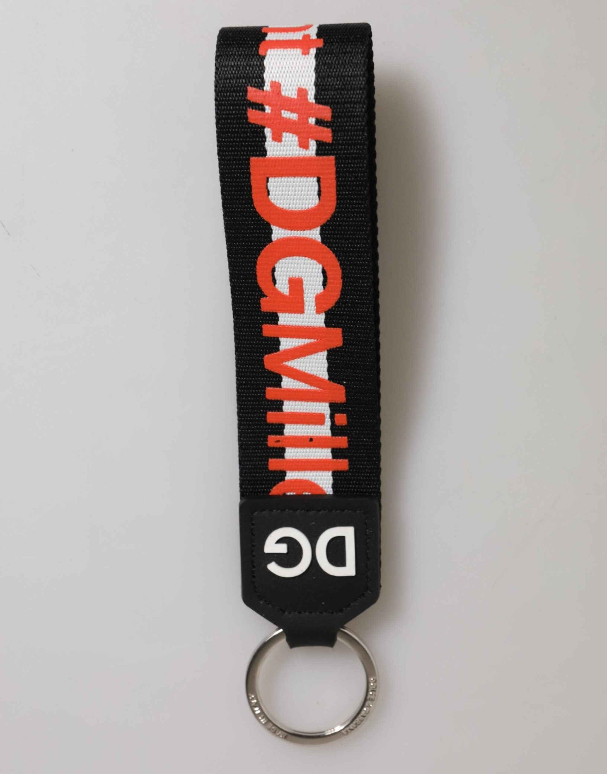 Dolce & Gabbana Black Red Logo Polyester Brass Holder Keychain Keyring by Dolce & Gabbana