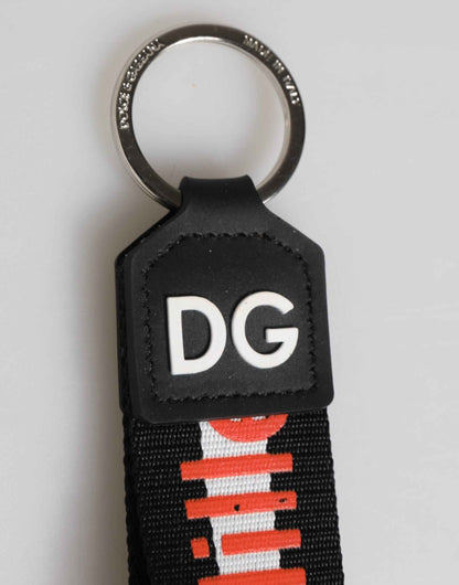 Dolce & Gabbana Black Red Logo Polyester Brass Holder Keychain Keyring by Dolce & Gabbana