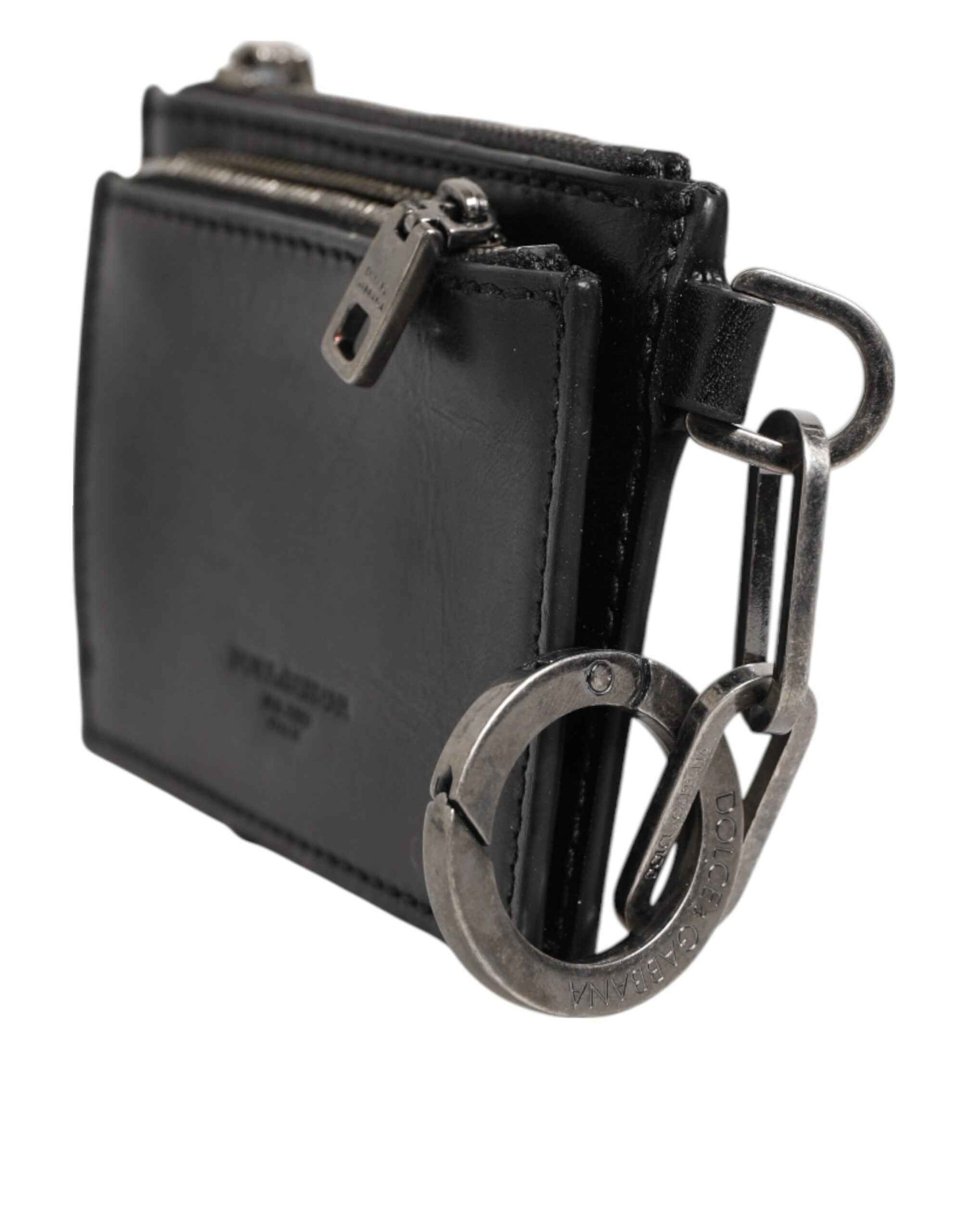 Dolce & Gabbana Black Leather Zip Logo Keyring Coin Purse Keyring Wallet by Dolce & Gabbana