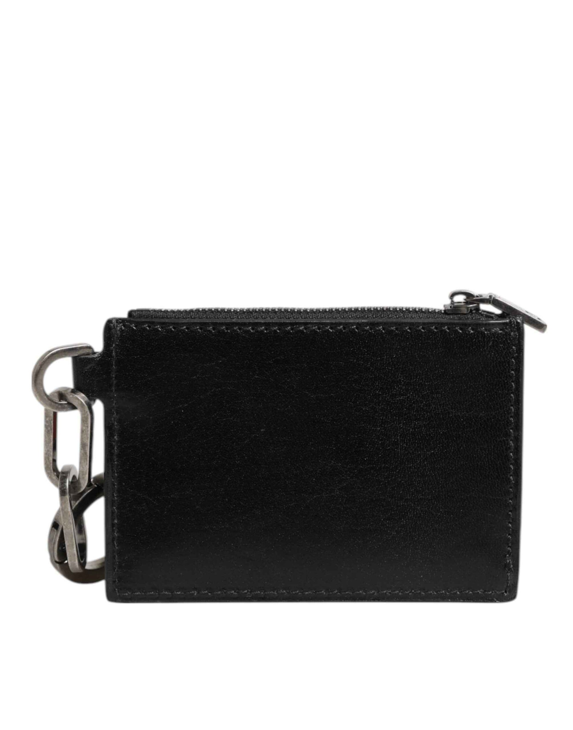Dolce & Gabbana Black Leather Zip Logo Keyring Coin Purse Keyring Wallet by Dolce & Gabbana