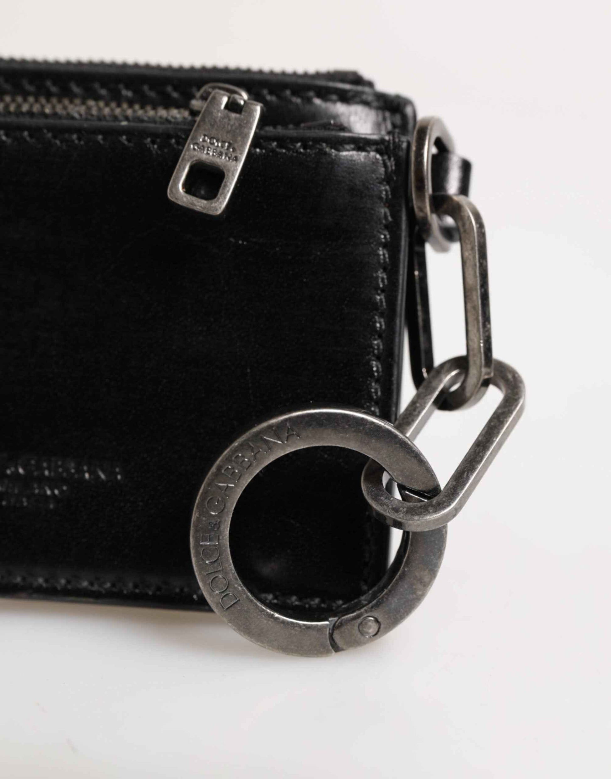 Dolce & Gabbana Black Leather Zip Logo Keyring Coin Purse Keyring Wallet by Dolce & Gabbana