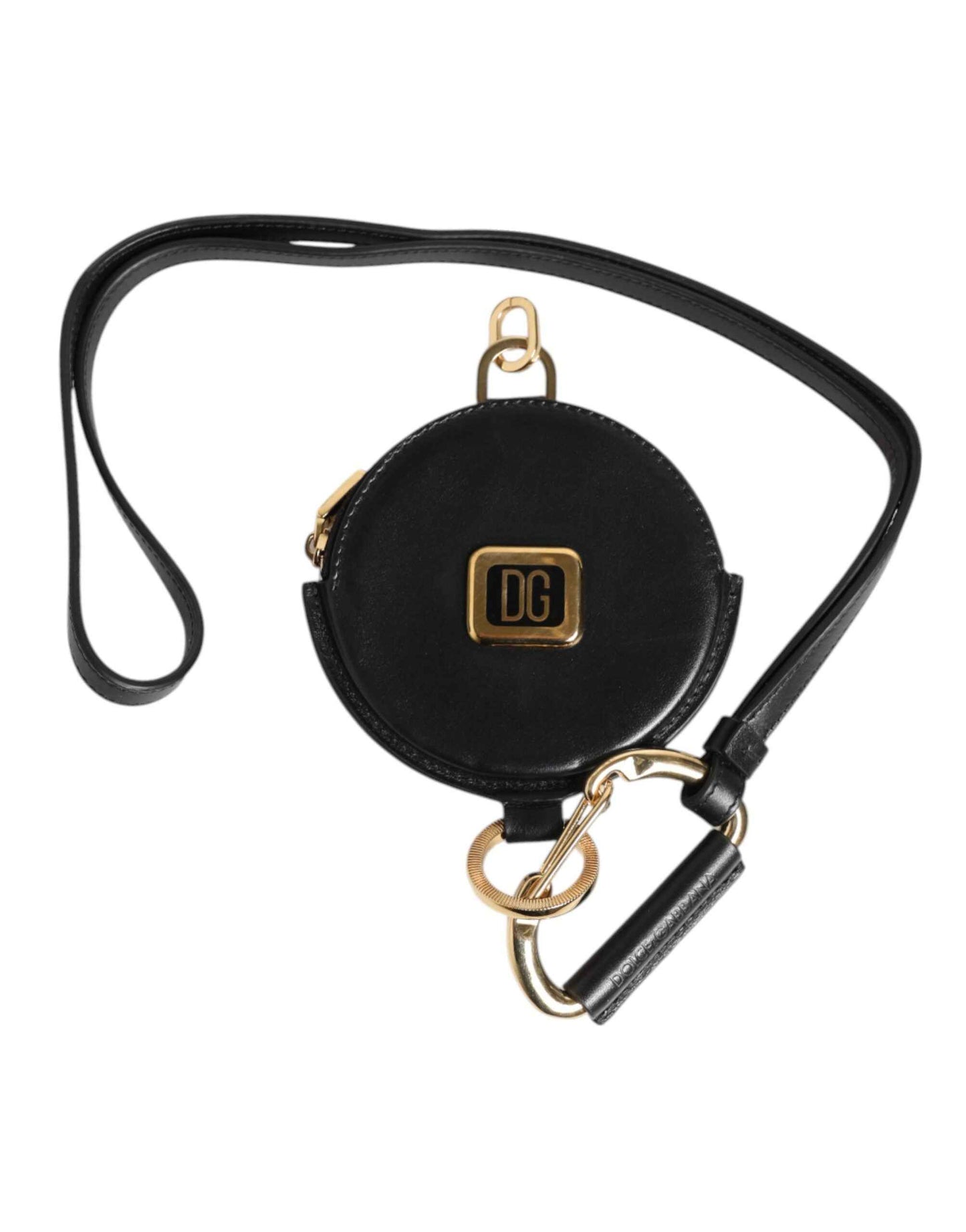 Dolce & Gabbana Black Round Leather DG Logo Coin Purse Lanyard Wallet by Dolce & Gabbana