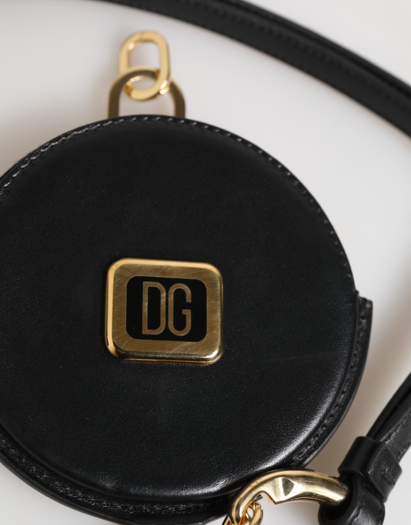 Dolce & Gabbana Black Round Leather DG Logo Coin Purse Lanyard Wallet - from Dolce & Gabbana