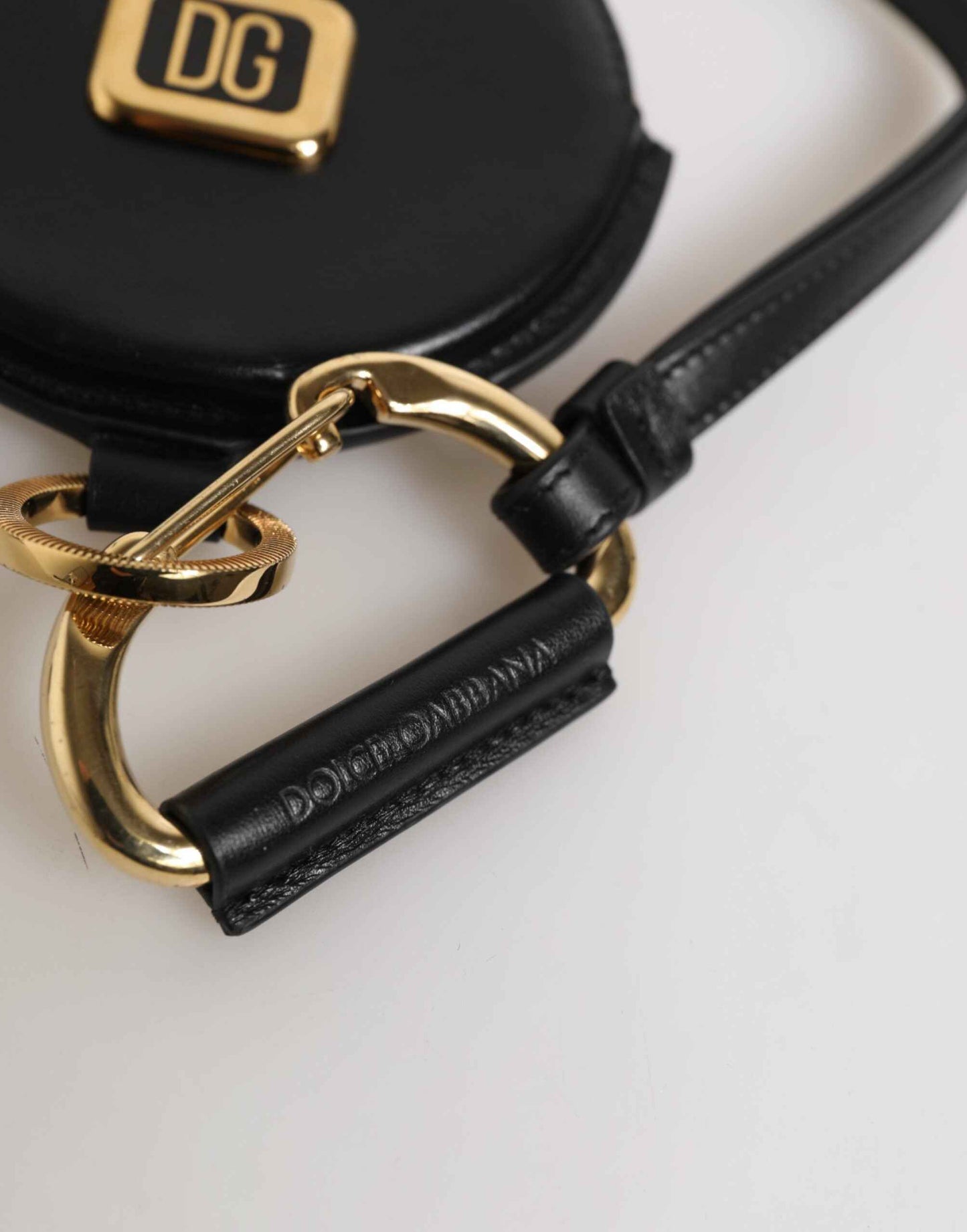 Dolce & Gabbana Black Round Leather DG Logo Coin Purse Lanyard Wallet by Dolce & Gabbana