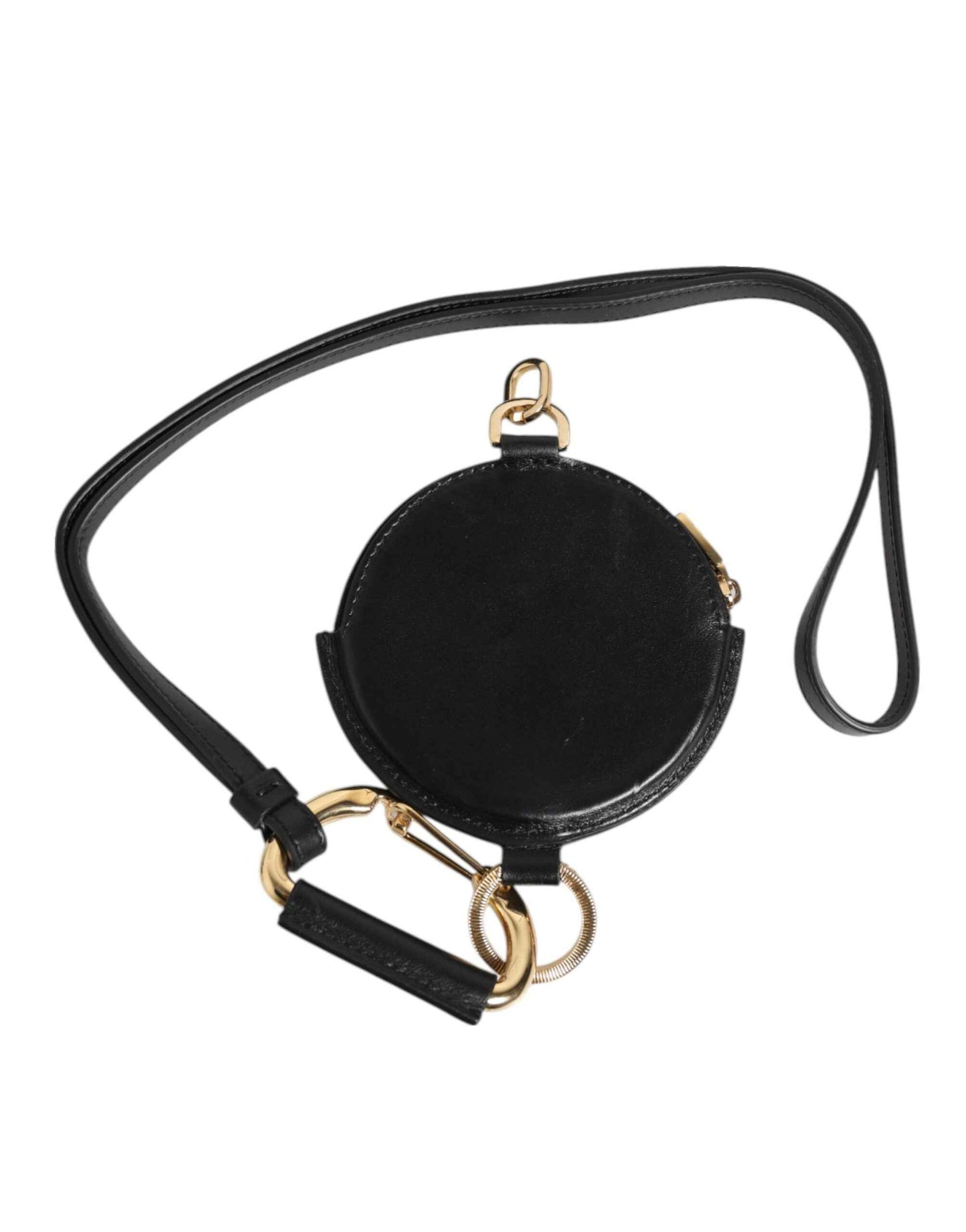 Dolce & Gabbana Black Round Leather DG Logo Coin Purse Lanyard Wallet by Dolce & Gabbana