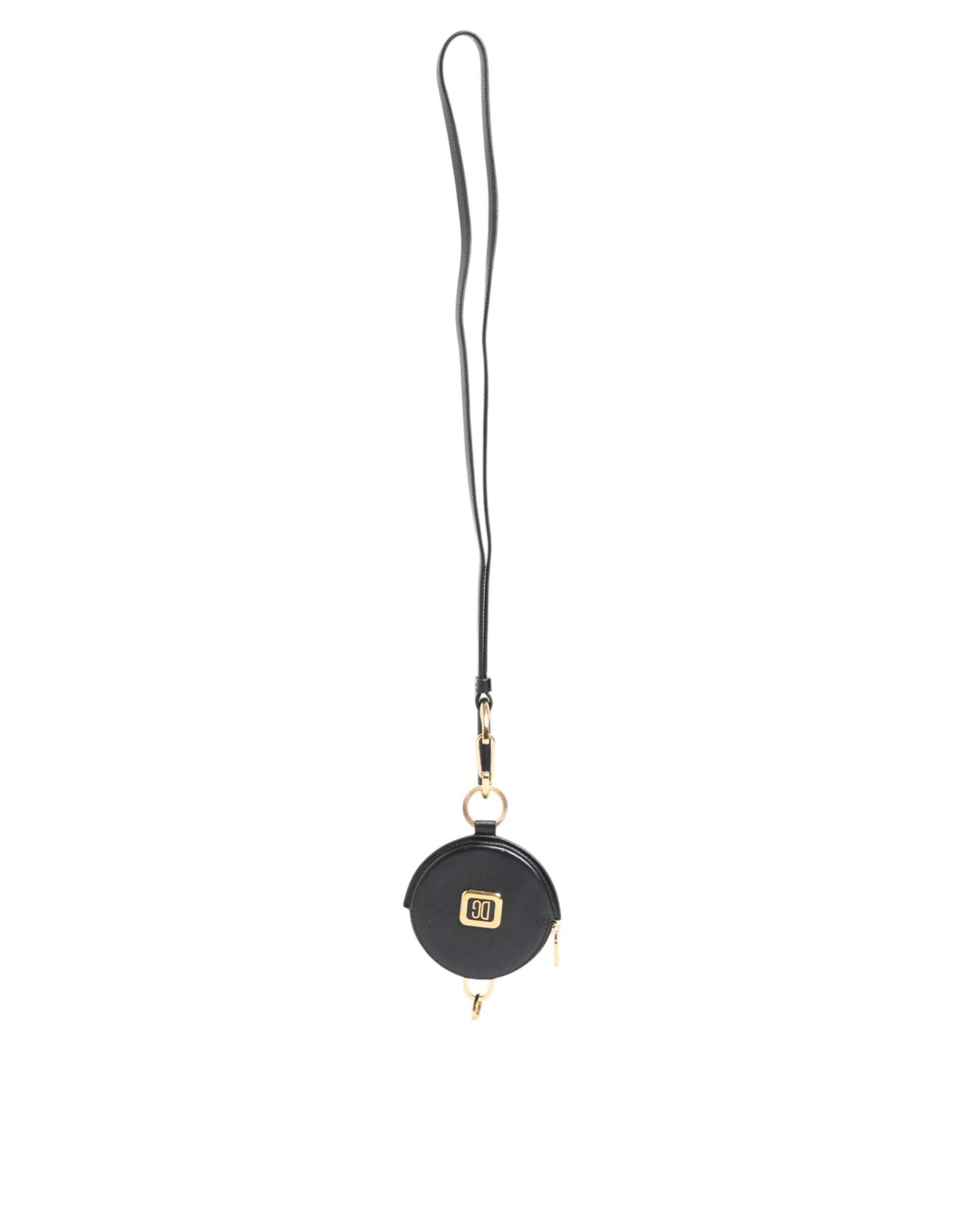 Dolce & Gabbana Black Round Leather DG Logo Coin Purse Lanyard Wallet - from Dolce & Gabbana