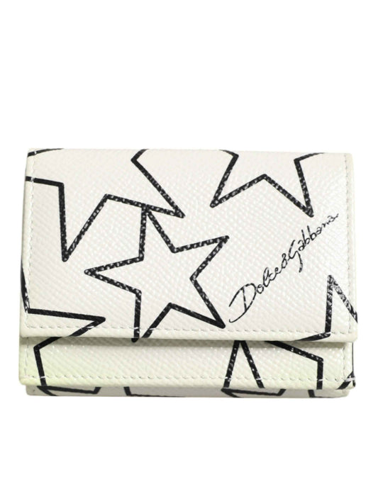 Dolce & Gabbana White Leather Trifold DG Star Print Card Holder Wallet by Dolce & Gabbana