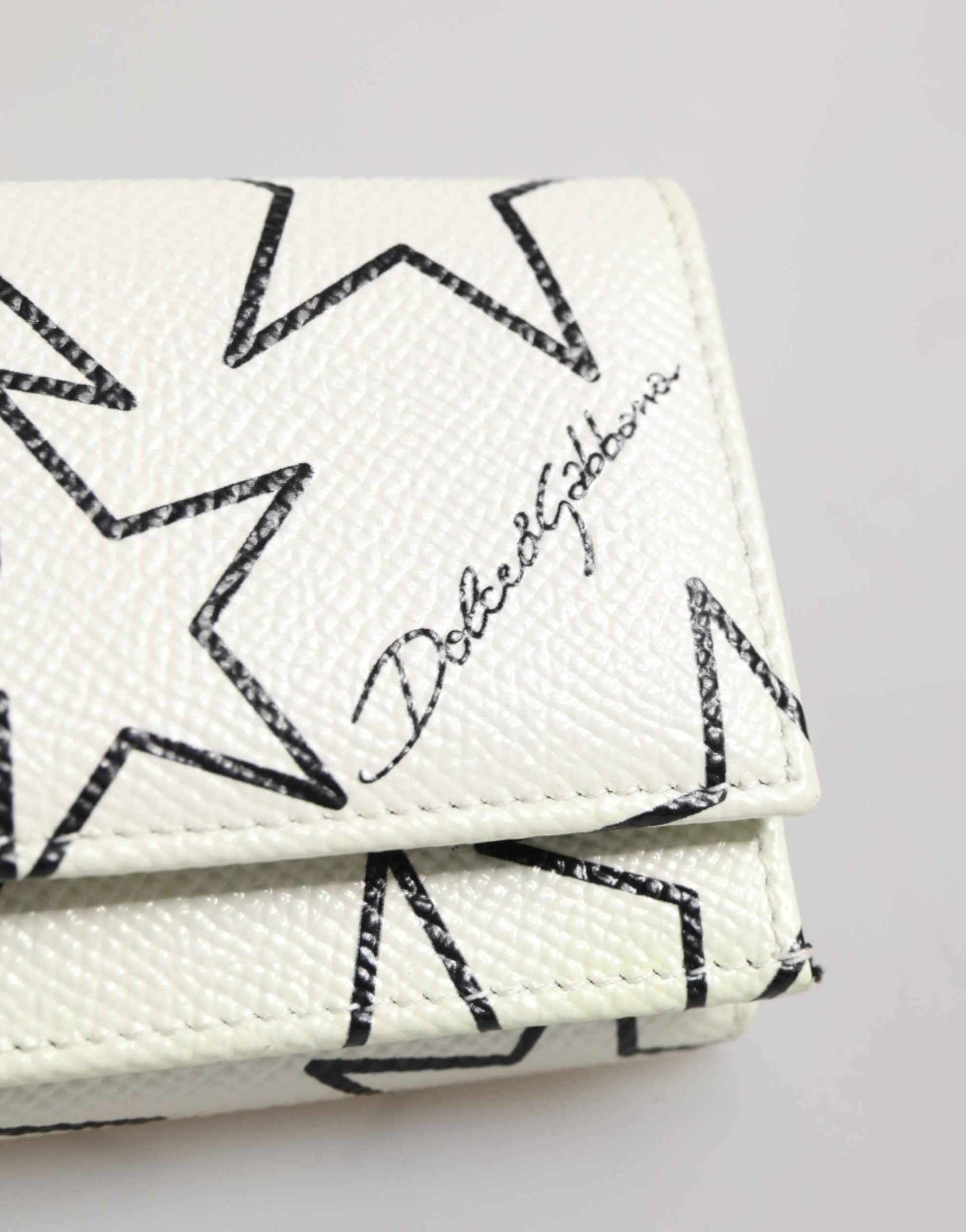 Dolce & Gabbana White Leather Trifold DG Star Print Card Holder Wallet by Dolce & Gabbana