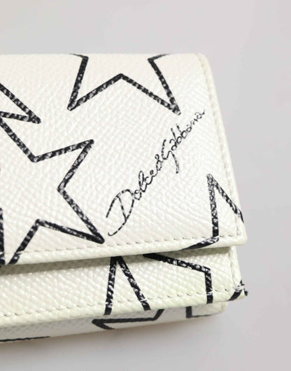 Dolce & Gabbana White Leather Trifold DG Star Print Card Holder Wallet by Dolce & Gabbana